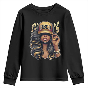 HBCU Queen Vibes Youth Sweatshirt Melanin Music College Pride for Black Excellence Supporters TS02 Black Print Your Wear