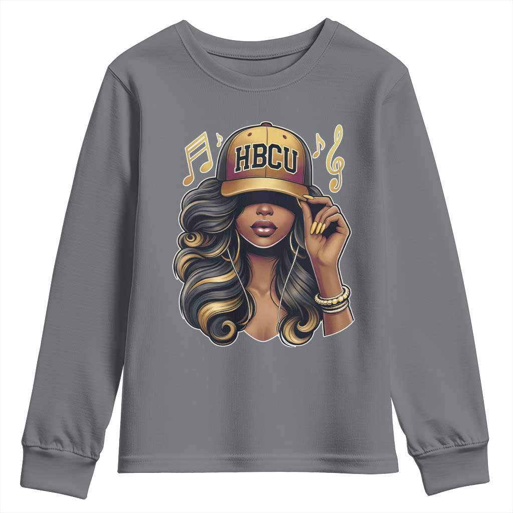 HBCU Queen Vibes Youth Sweatshirt Melanin Music College Pride for Black Excellence Supporters TS02 Charcoal Print Your Wear