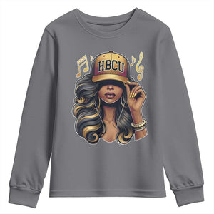 HBCU Queen Vibes Youth Sweatshirt Melanin Music College Pride for Black Excellence Supporters TS02 Charcoal Print Your Wear