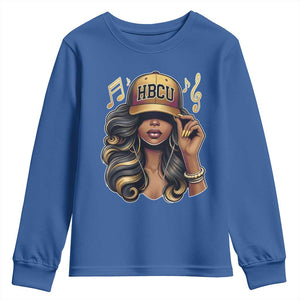 HBCU Queen Vibes Youth Sweatshirt Melanin Music College Pride for Black Excellence Supporters TS02 Royal Blue Print Your Wear