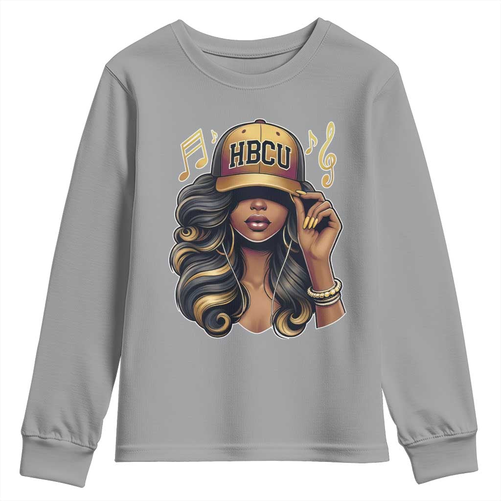 HBCU Queen Vibes Youth Sweatshirt Melanin Music College Pride for Black Excellence Supporters TS02 Sport Gray Print Your Wear