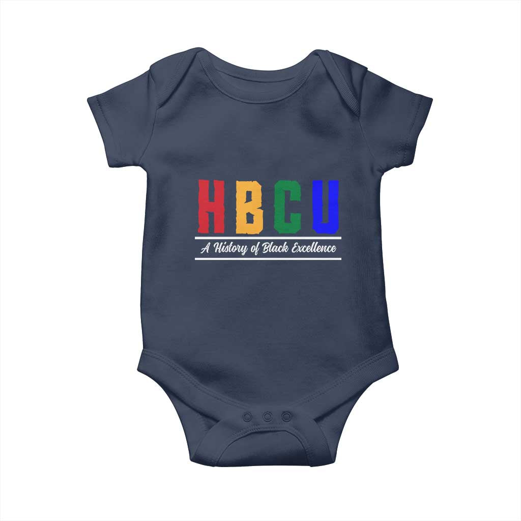 HBCU A History of Black Excellence Baby Onesie College Pride Statement Celebrating African American Achievement TS02 Navy Print Your Wear