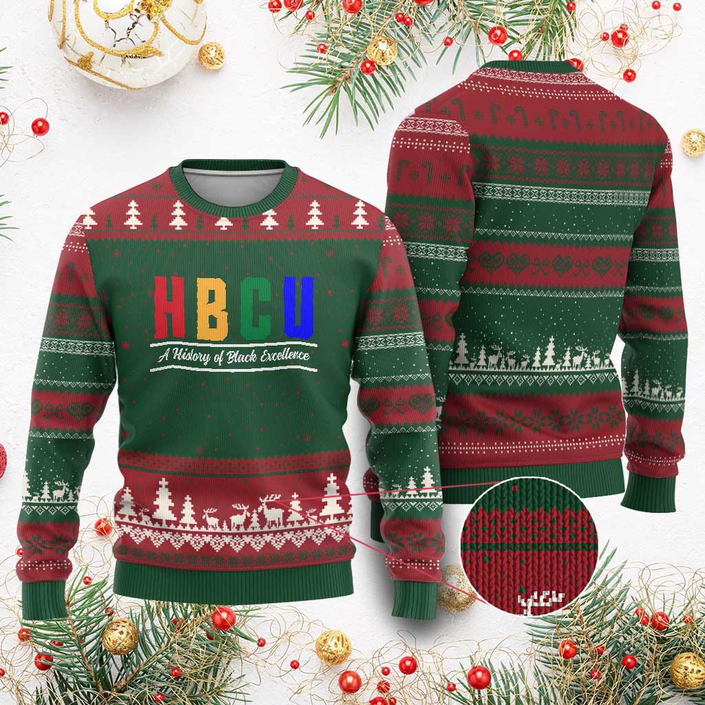 HBCU A History of Black Excellence Ugly Christmas Sweater College Pride Statement Celebrating African American Achievement TS02 Red Green Print Your Wear
