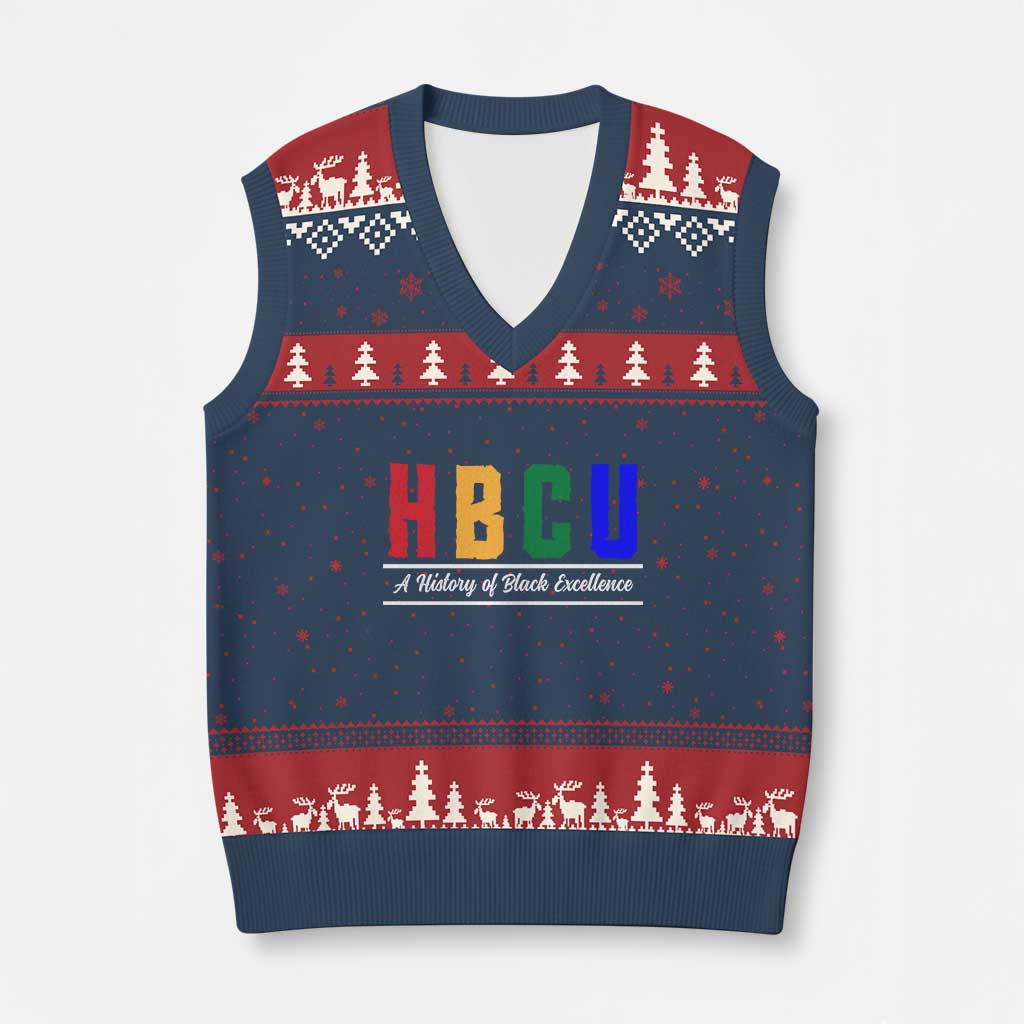 HBCU A History of Black Excellence V-Neck Knit Sweater Vest College Pride Statement Celebrating African American Achievement TS02 Navy Red Print Your Wear