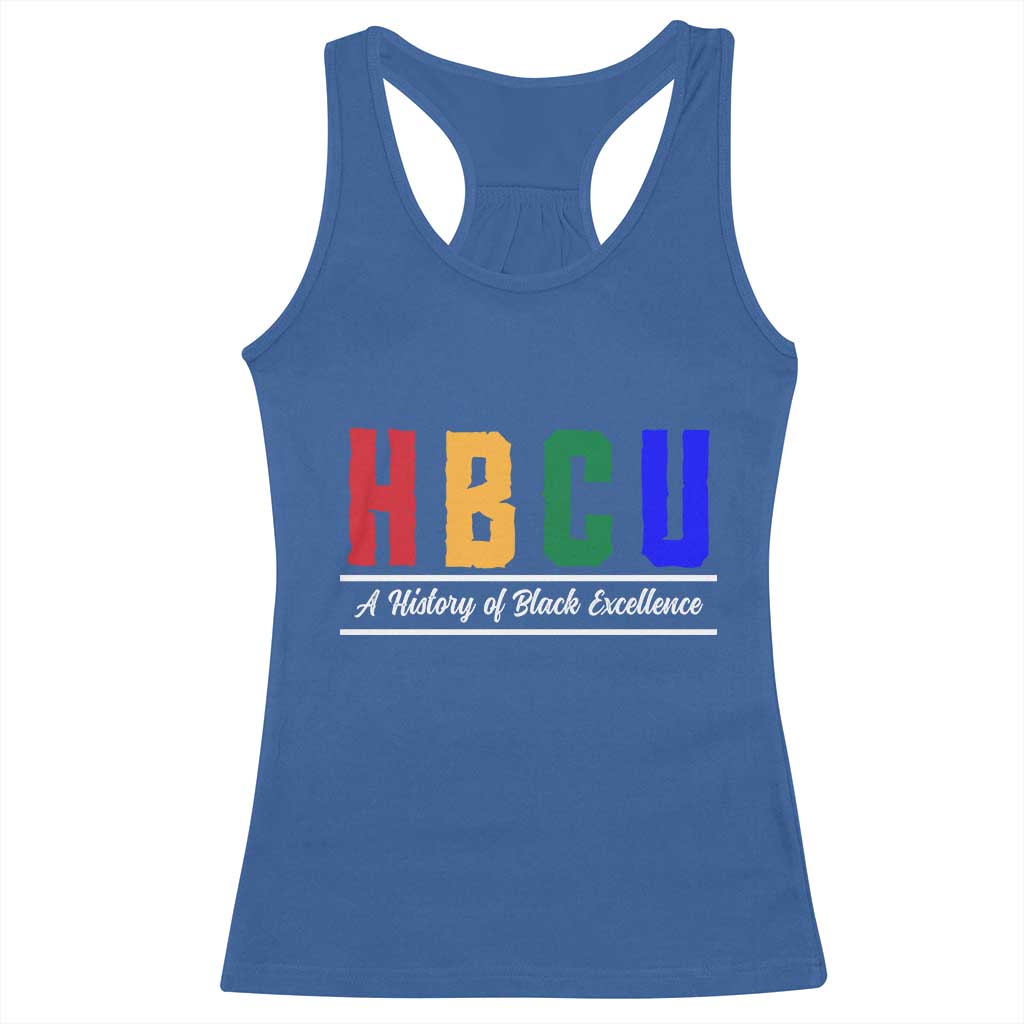 HBCU A History of Black Excellence Racerback Tank Top College Pride Statement Celebrating African American Achievement TS02 Royal Blue Print Your Wear