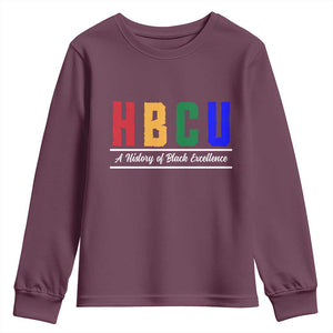 HBCU A History of Black Excellence Youth Sweatshirt College Pride Statement Celebrating African American Achievement TS02 Maroon Print Your Wear