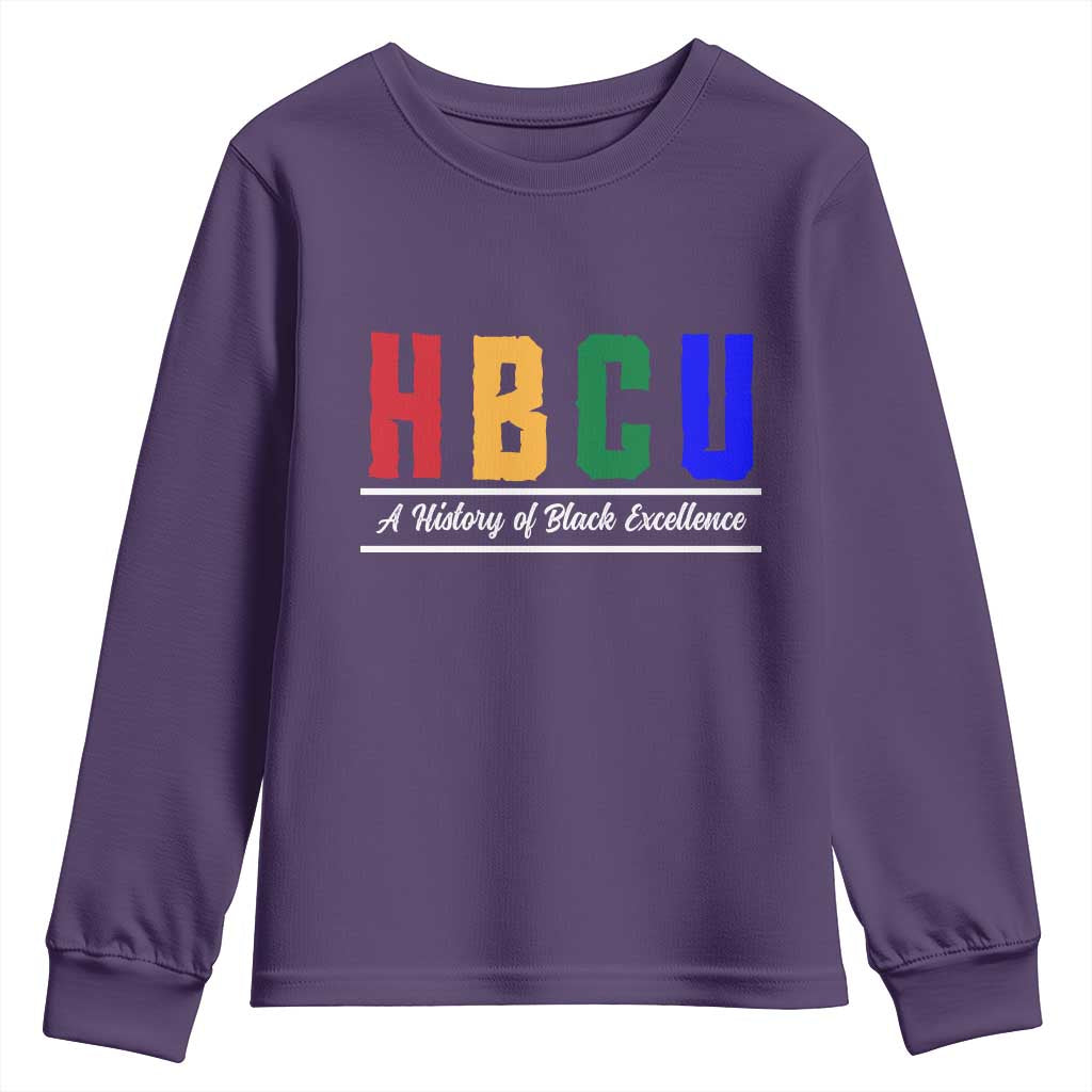 HBCU A History of Black Excellence Youth Sweatshirt College Pride Statement Celebrating African American Achievement TS02 Purple Print Your Wear
