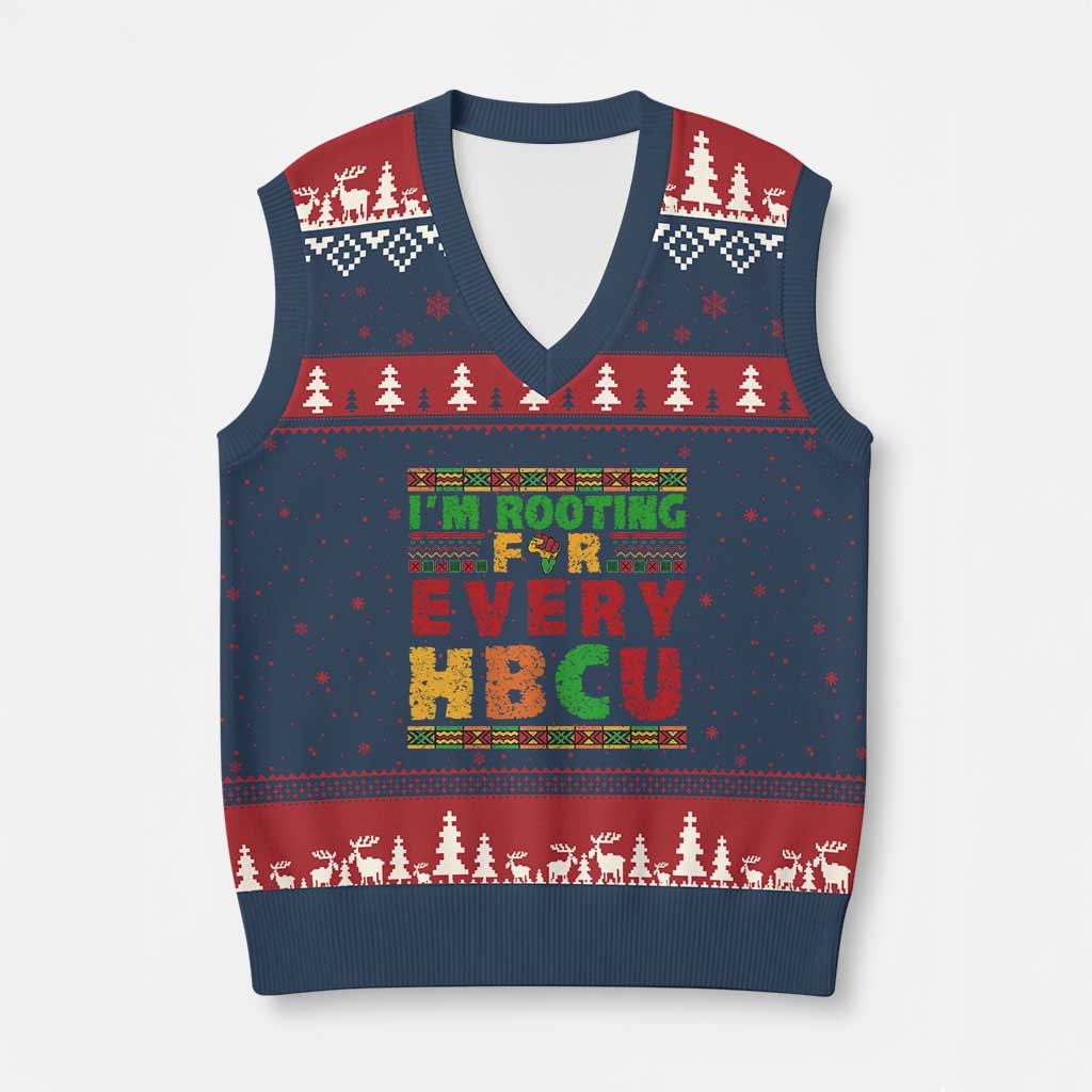 I’m Rooting for Every HBCU V-Neck Knit Sweater Vest Pan African Pride College Support Statement TS02 Navy Red Print Your Wear