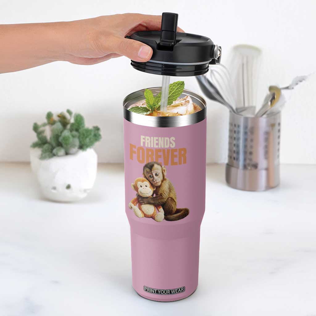 Friends Forever Viral Punch The Monkey Flip Straw Tumbler Cute Baby Monkey Hugging Plush Toy Best Friend Gift TS02 One Size: 30 oz Light Pink Print Your Wear