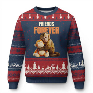 Friends Forever Viral Punch The Monkey Ugly Christmas Sweater Cute Baby Monkey Hugging Plush Toy Best Friend Gift TS02 Navy Red Print Your Wear