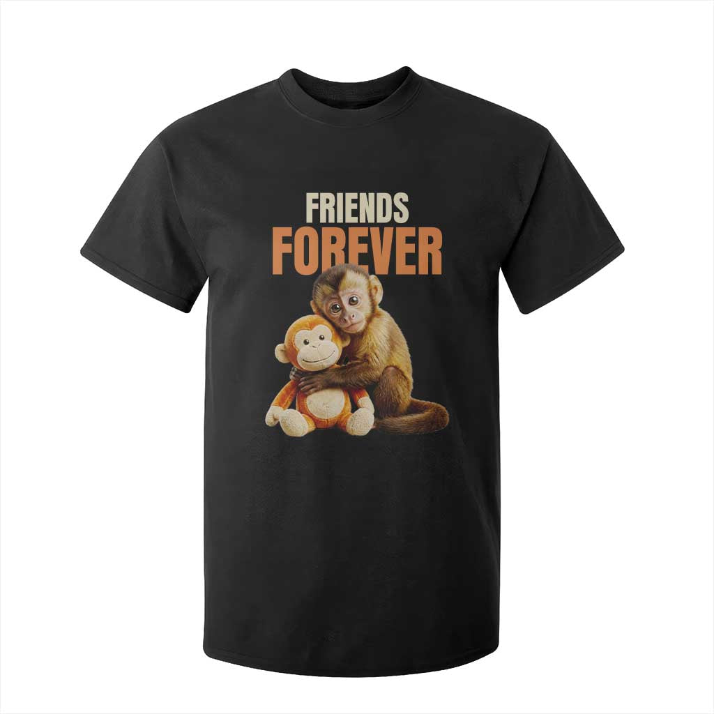 Friends Forever Viral Punch The Monkey T Shirt For Kid Cute Baby Monkey Hugging Plush Toy Best Friend Gift TS02 Black Print Your Wear