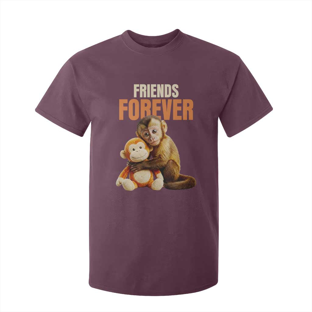 Friends Forever Viral Punch The Monkey T Shirt For Kid Cute Baby Monkey Hugging Plush Toy Best Friend Gift TS02 Maroon Print Your Wear