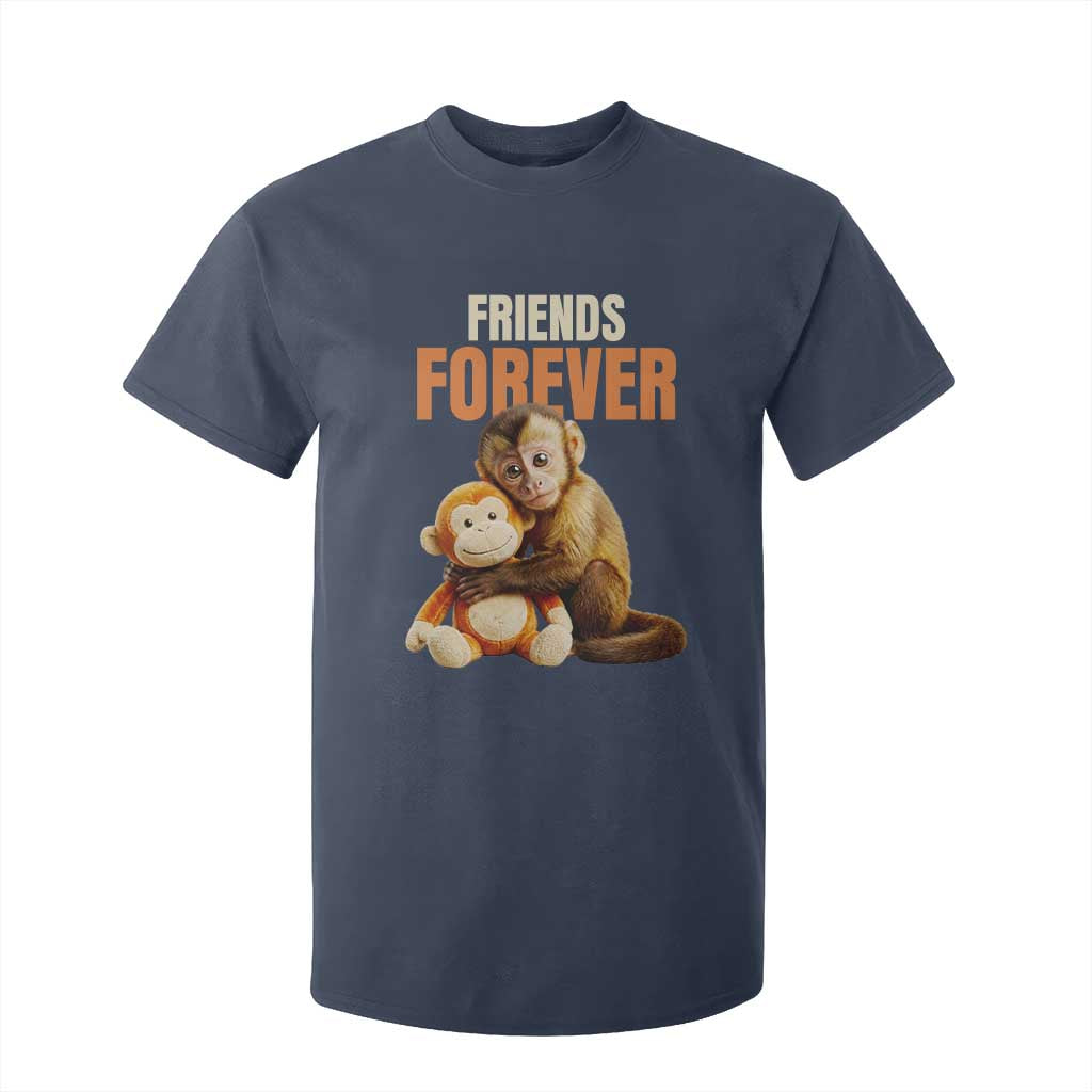 Friends Forever Viral Punch The Monkey T Shirt For Kid Cute Baby Monkey Hugging Plush Toy Best Friend Gift TS02 Navy Print Your Wear