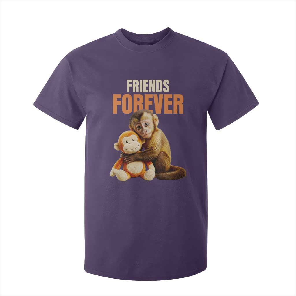 Friends Forever Viral Punch The Monkey T Shirt For Kid Cute Baby Monkey Hugging Plush Toy Best Friend Gift TS02 Purple Print Your Wear