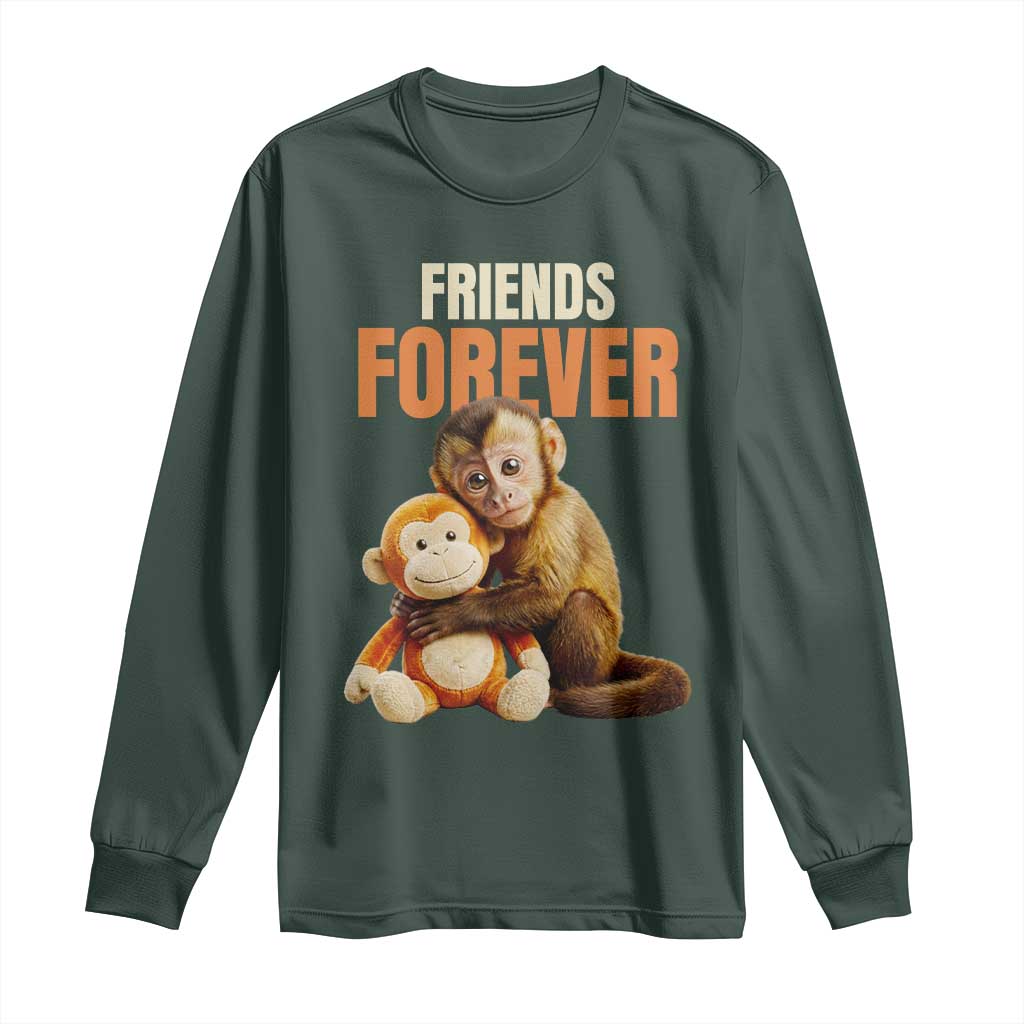 Friends Forever Viral Punch The Monkey Long Sleeve Shirt Cute Baby Monkey Hugging Plush Toy Best Friend Gift TS02 Dark Forest Green Print Your Wear