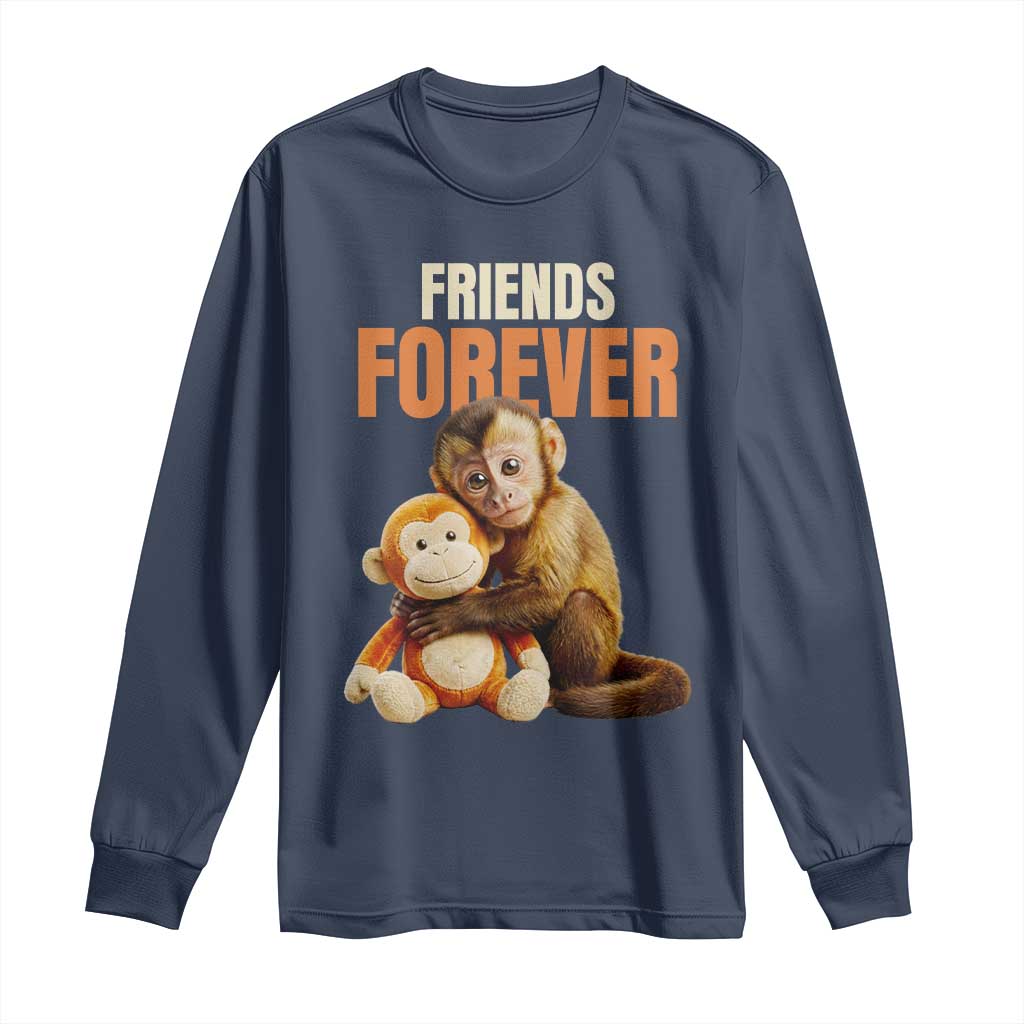 Friends Forever Viral Punch The Monkey Long Sleeve Shirt Cute Baby Monkey Hugging Plush Toy Best Friend Gift TS02 Navy Print Your Wear