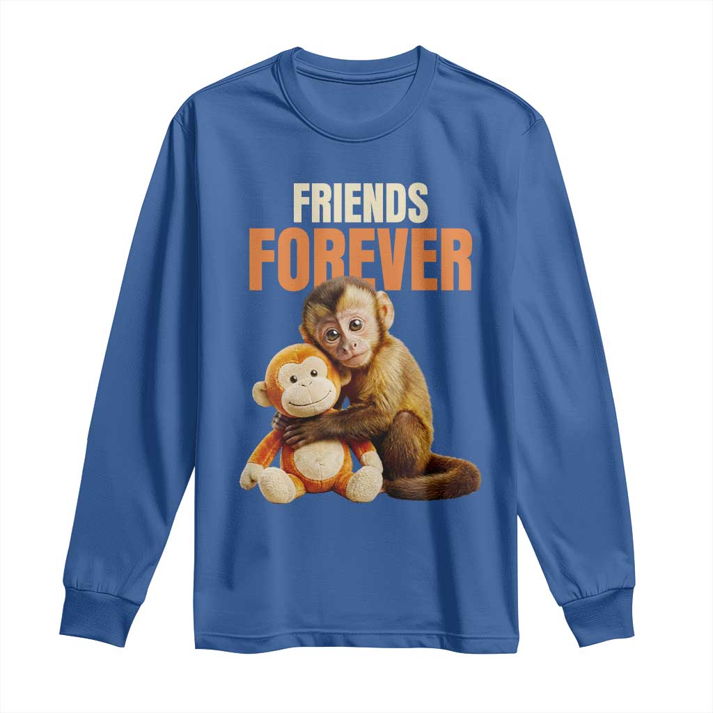 Friends Forever Viral Punch The Monkey Long Sleeve Shirt Cute Baby Monkey Hugging Plush Toy Best Friend Gift TS02 Royal Blue Print Your Wear
