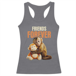 Friends Forever Viral Punch The Monkey Racerback Tank Top Cute Baby Monkey Hugging Plush Toy Best Friend Gift TS02 Charcoal Print Your Wear