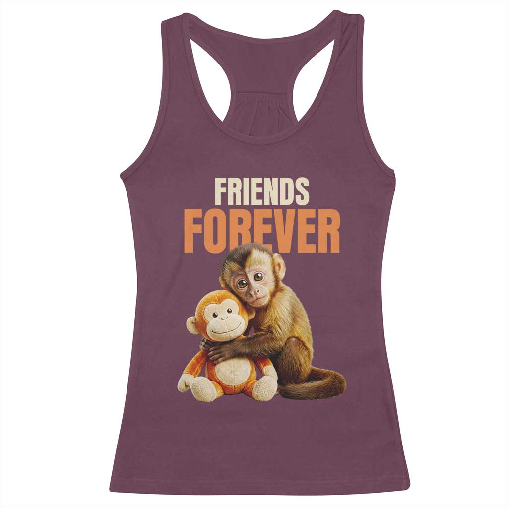 Friends Forever Viral Punch The Monkey Racerback Tank Top Cute Baby Monkey Hugging Plush Toy Best Friend Gift TS02 Maroon Print Your Wear
