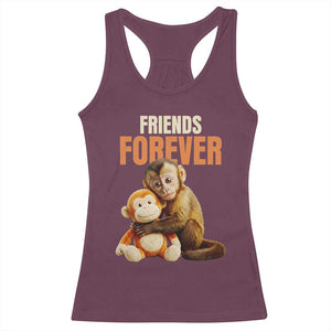 Friends Forever Viral Punch The Monkey Racerback Tank Top Cute Baby Monkey Hugging Plush Toy Best Friend Gift TS02 Maroon Print Your Wear