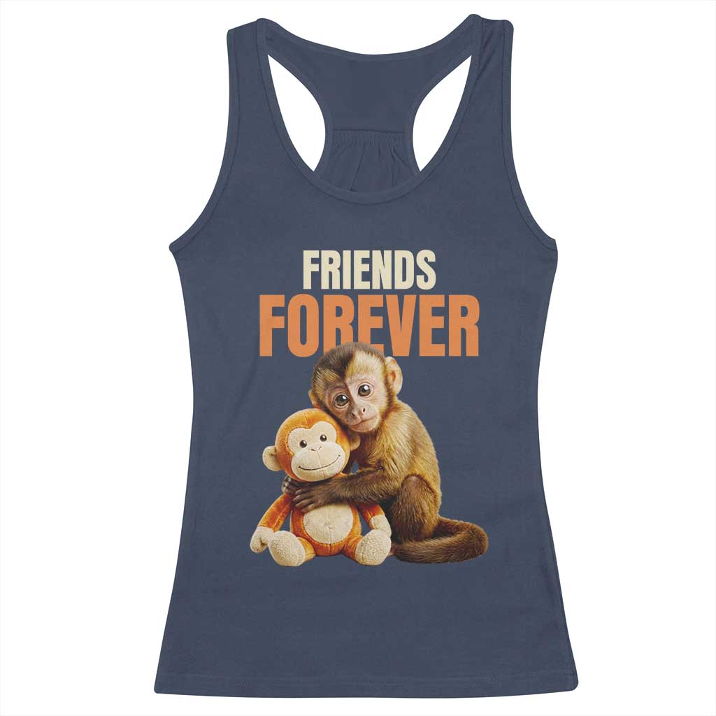 Friends Forever Viral Punch The Monkey Racerback Tank Top Cute Baby Monkey Hugging Plush Toy Best Friend Gift TS02 Navy Print Your Wear
