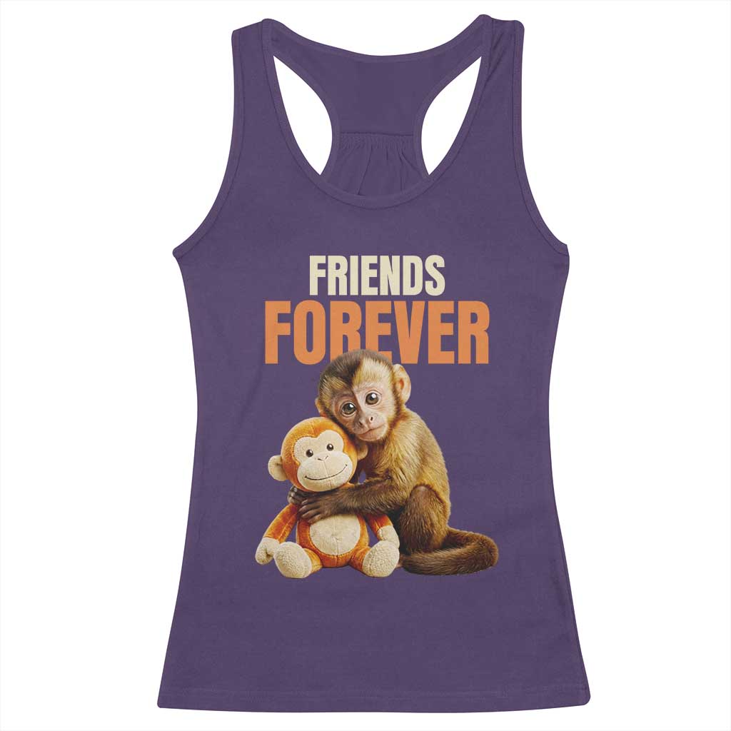 Friends Forever Viral Punch The Monkey Racerback Tank Top Cute Baby Monkey Hugging Plush Toy Best Friend Gift TS02 Purple Print Your Wear