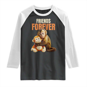 Friends Forever Viral Punch The Monkey Raglan Shirt Cute Baby Monkey Hugging Plush Toy Best Friend Gift TS02 Black White Print Your Wear