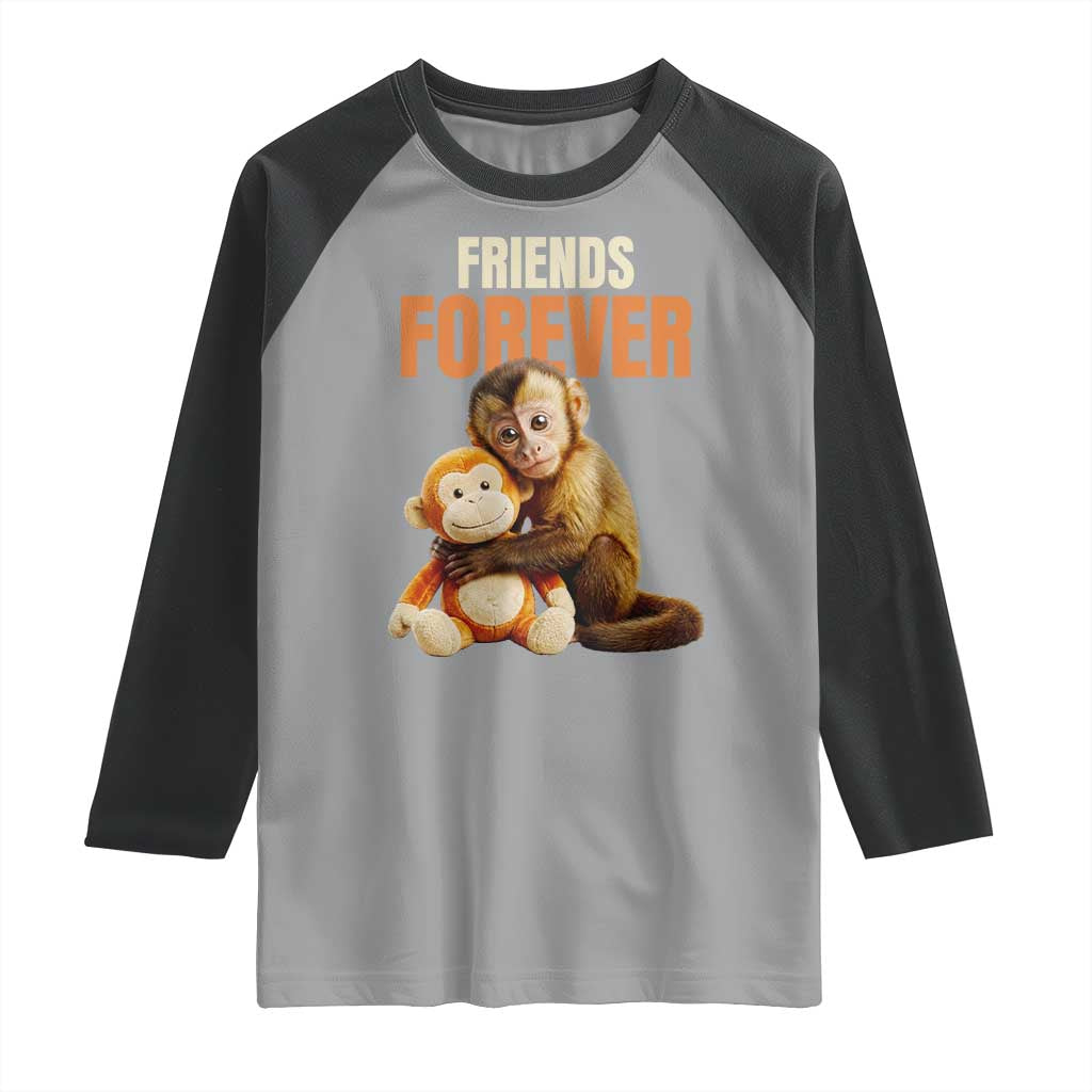 Friends Forever Viral Punch The Monkey Raglan Shirt Cute Baby Monkey Hugging Plush Toy Best Friend Gift TS02 Sport Gray Black Print Your Wear