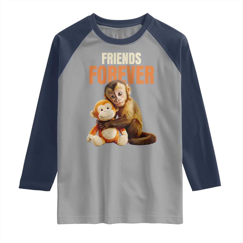 Friends Forever Viral Punch The Monkey Raglan Shirt Cute Baby Monkey Hugging Plush Toy Best Friend Gift TS02 Sport Gray Navy Print Your Wear