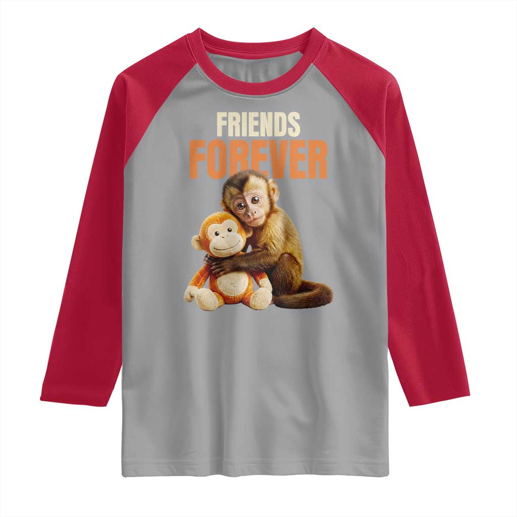 Friends Forever Viral Punch The Monkey Raglan Shirt Cute Baby Monkey Hugging Plush Toy Best Friend Gift TS02 Sport Gray Red Print Your Wear