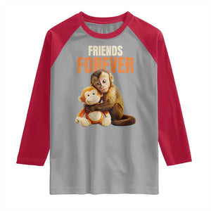 Friends Forever Viral Punch The Monkey Raglan Shirt Cute Baby Monkey Hugging Plush Toy Best Friend Gift TS02 Sport Gray Red Print Your Wear