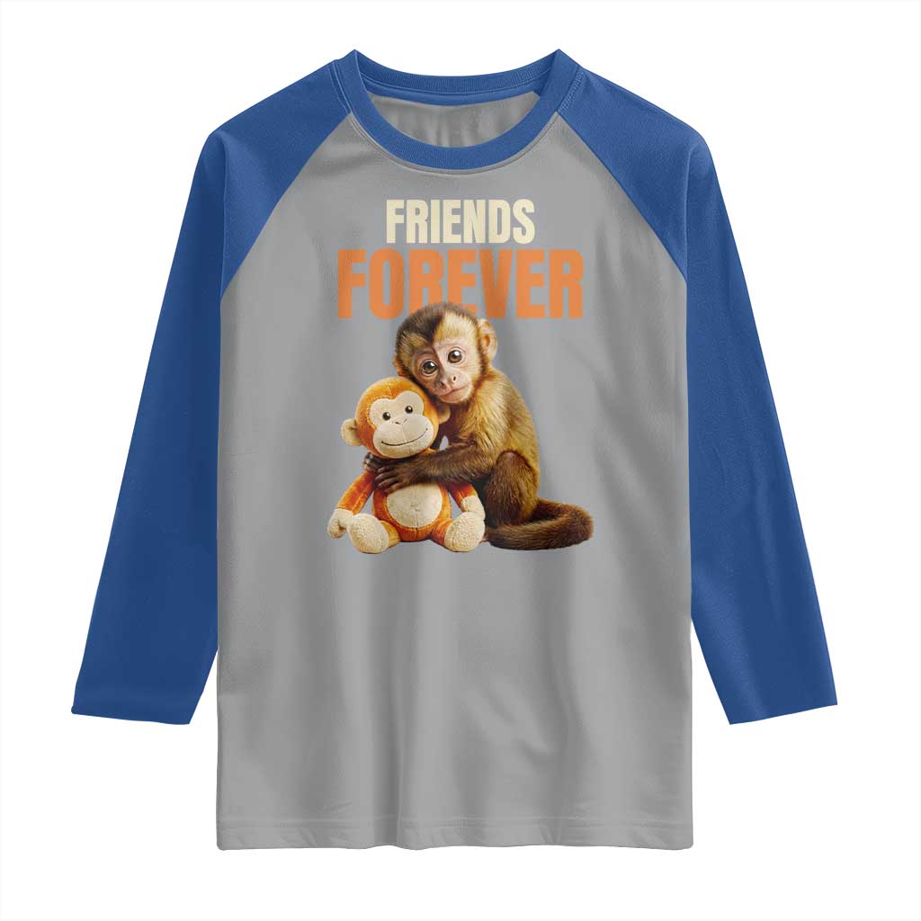 Friends Forever Viral Punch The Monkey Raglan Shirt Cute Baby Monkey Hugging Plush Toy Best Friend Gift TS02 Sport Gray Royal Print Your Wear