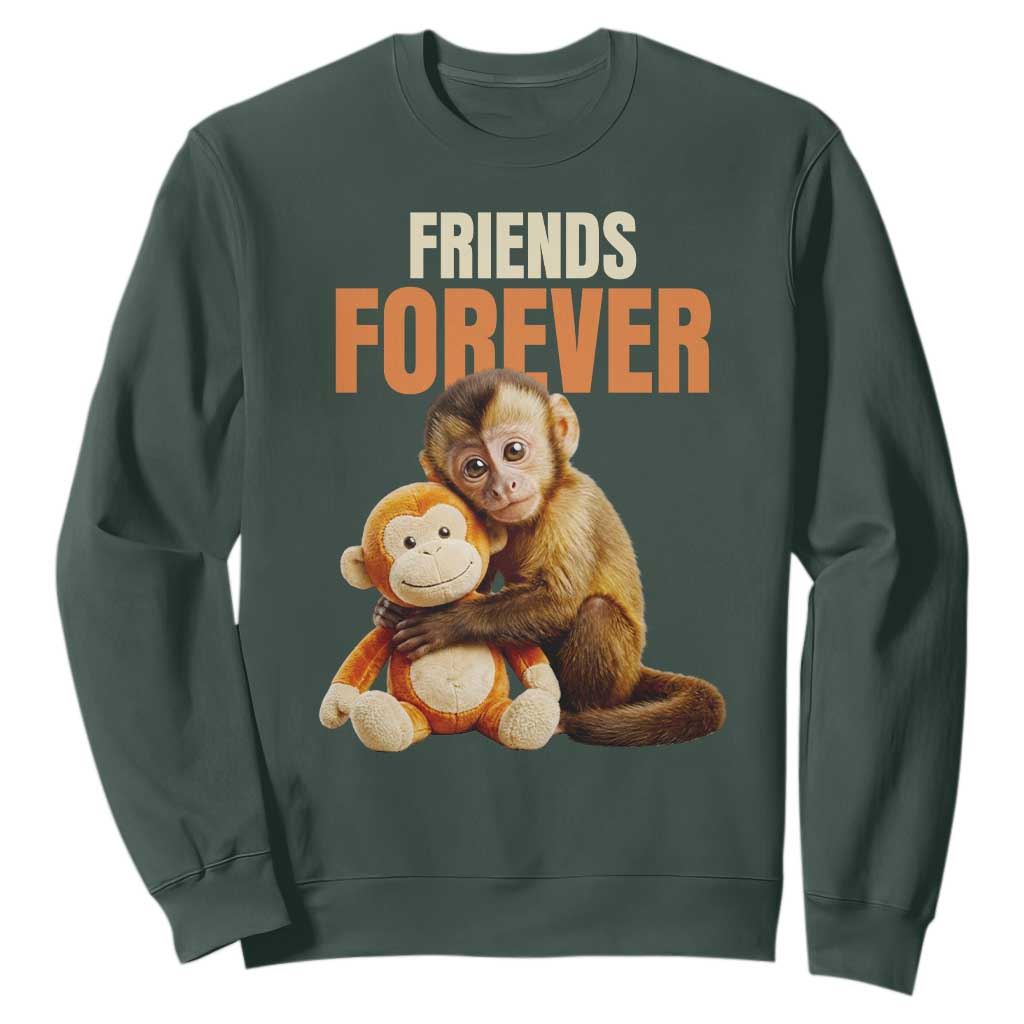 Friends Forever Viral Punch The Monkey Sweatshirt Cute Baby Monkey Hugging Plush Toy Best Friend Gift TS02 Dark Forest Green Print Your Wear