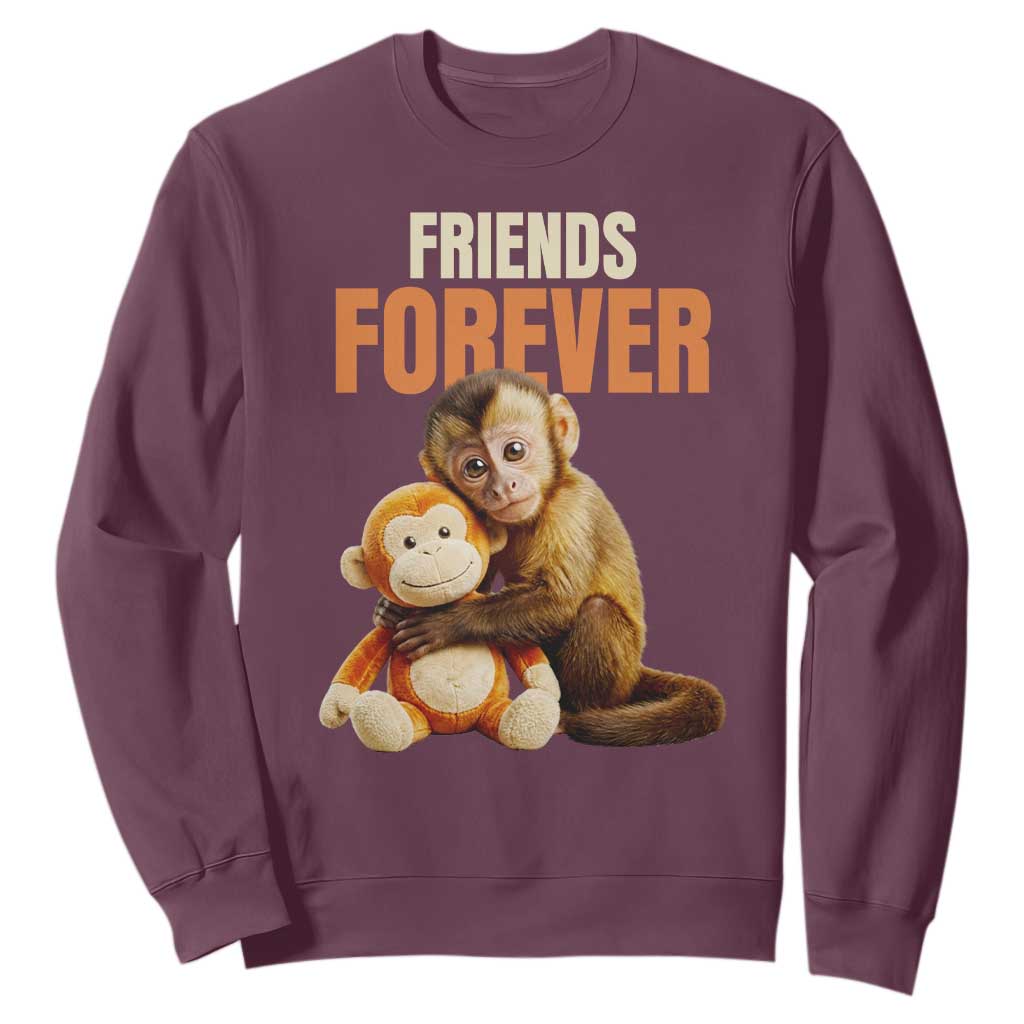 Friends Forever Viral Punch The Monkey Sweatshirt Cute Baby Monkey Hugging Plush Toy Best Friend Gift TS02 Maroon Print Your Wear
