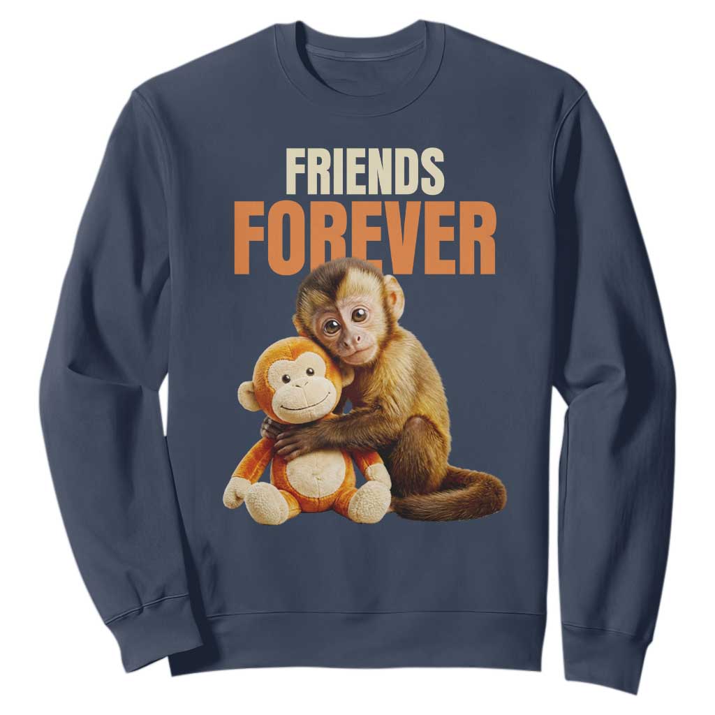Friends Forever Viral Punch The Monkey Sweatshirt Cute Baby Monkey Hugging Plush Toy Best Friend Gift TS02 Navy Print Your Wear