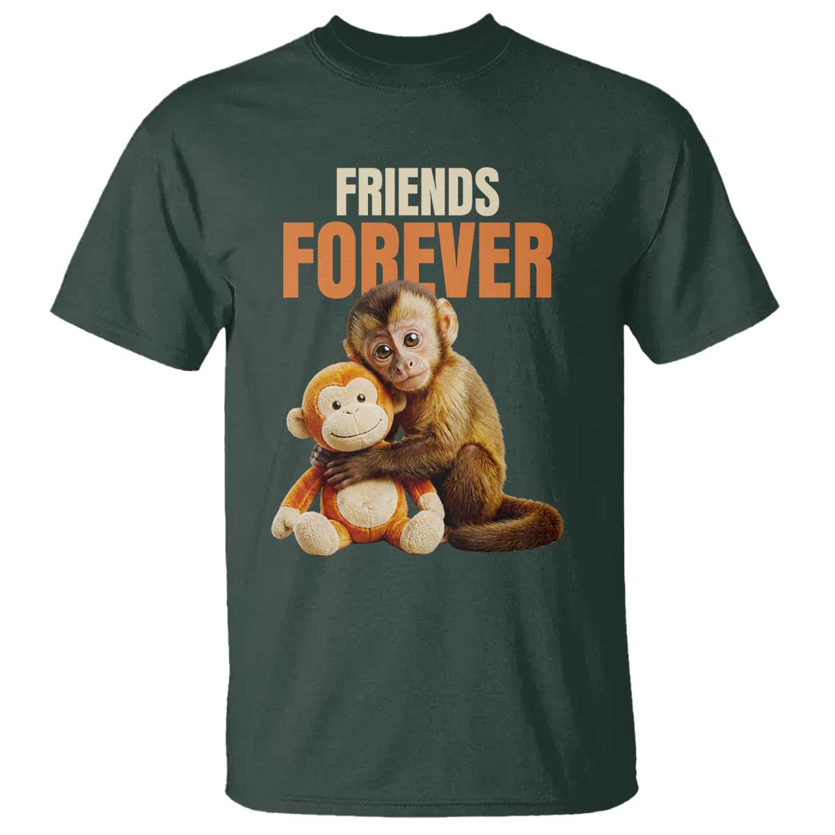 Friends Forever Viral Punch The Monkey T Shirt Cute Baby Monkey Hugging Plush Toy Best Friend Gift TS02 Dark Forest Green Print Your Wear