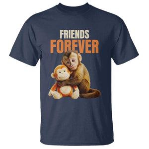 Friends Forever Viral Punch The Monkey T Shirt Cute Baby Monkey Hugging Plush Toy Best Friend Gift TS02 Navy Print Your Wear