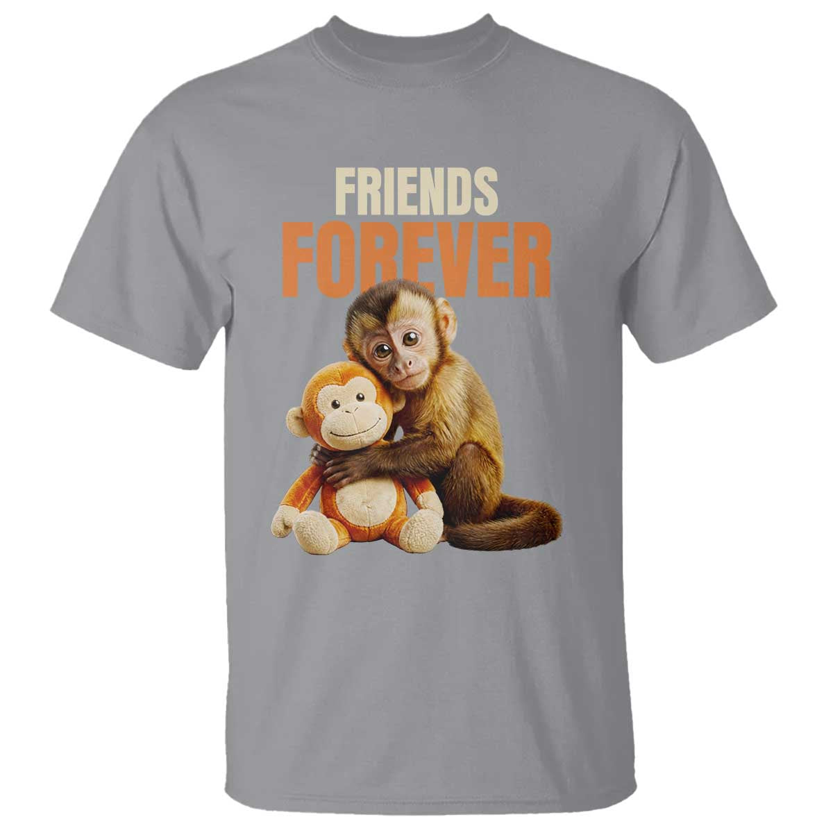 Friends Forever Viral Punch The Monkey T Shirt Cute Baby Monkey Hugging Plush Toy Best Friend Gift TS02 Sport Gray Print Your Wear