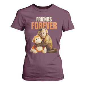 Friends Forever Viral Punch The Monkey T Shirt For Women Cute Baby Monkey Hugging Plush Toy Best Friend Gift TS02 Maroon Print Your Wear