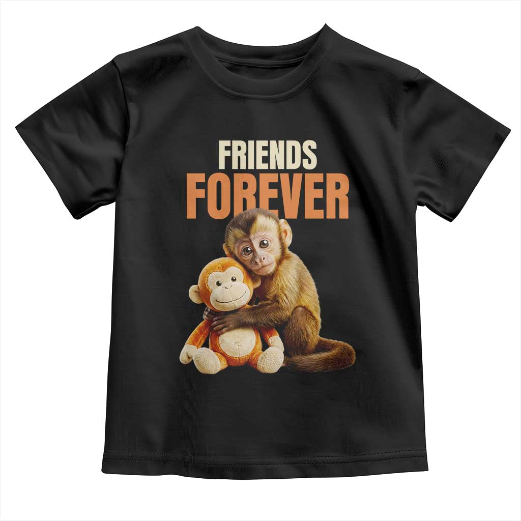 Friends Forever Viral Punch The Monkey Toddler T Shirt Cute Baby Monkey Hugging Plush Toy Best Friend Gift TS02 Black Print Your Wear