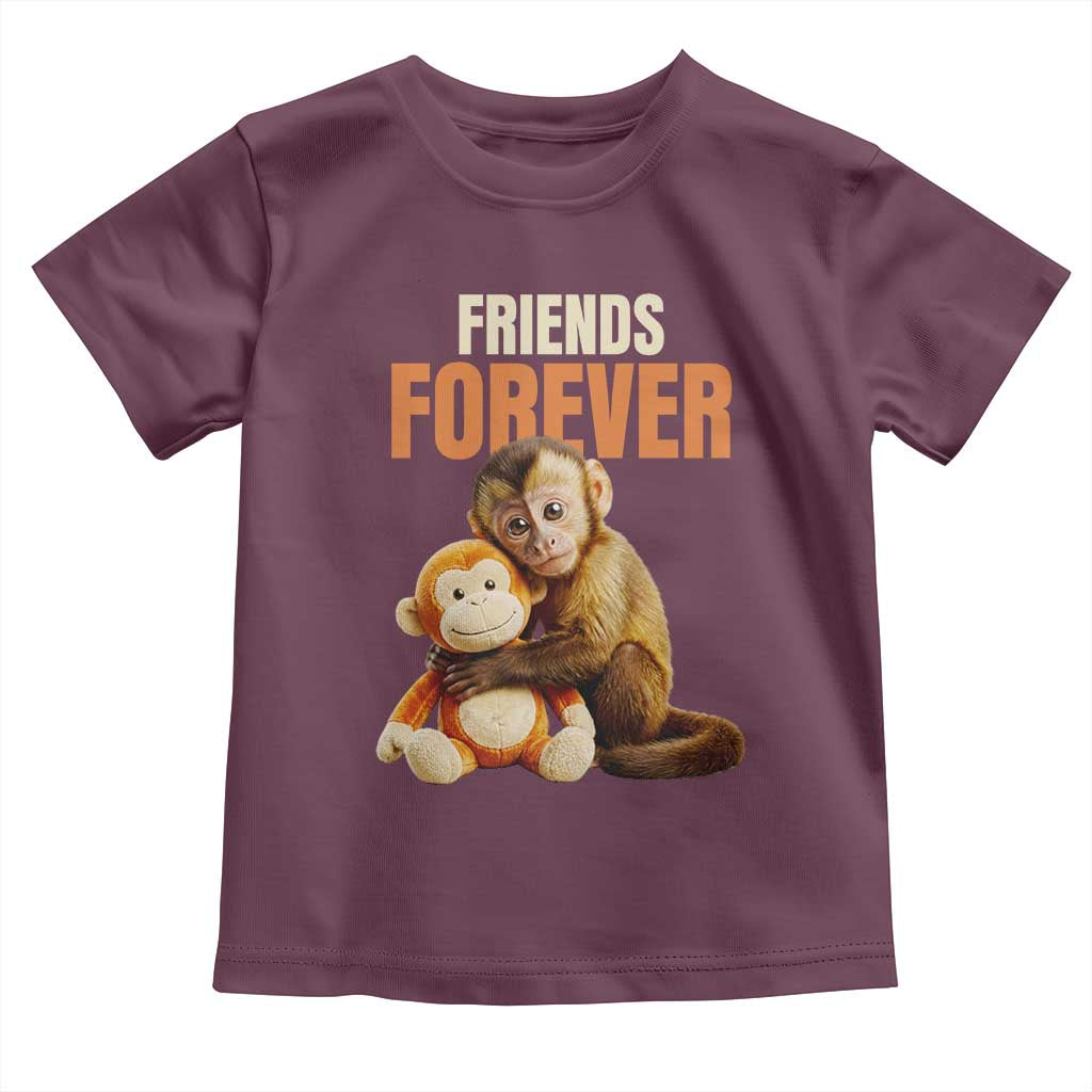 Friends Forever Viral Punch The Monkey Toddler T Shirt Cute Baby Monkey Hugging Plush Toy Best Friend Gift TS02 Maroon Print Your Wear