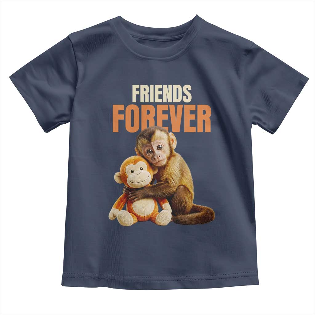 Friends Forever Viral Punch The Monkey Toddler T Shirt Cute Baby Monkey Hugging Plush Toy Best Friend Gift TS02 Navy Print Your Wear