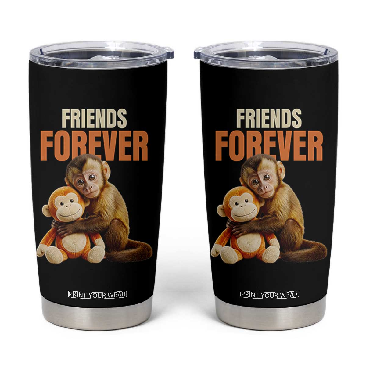 Friends Forever Viral Punch The Monkey Tumbler Cup Cute Baby Monkey Hugging Plush Toy Best Friend Gift TS02 Black Print Your Wear