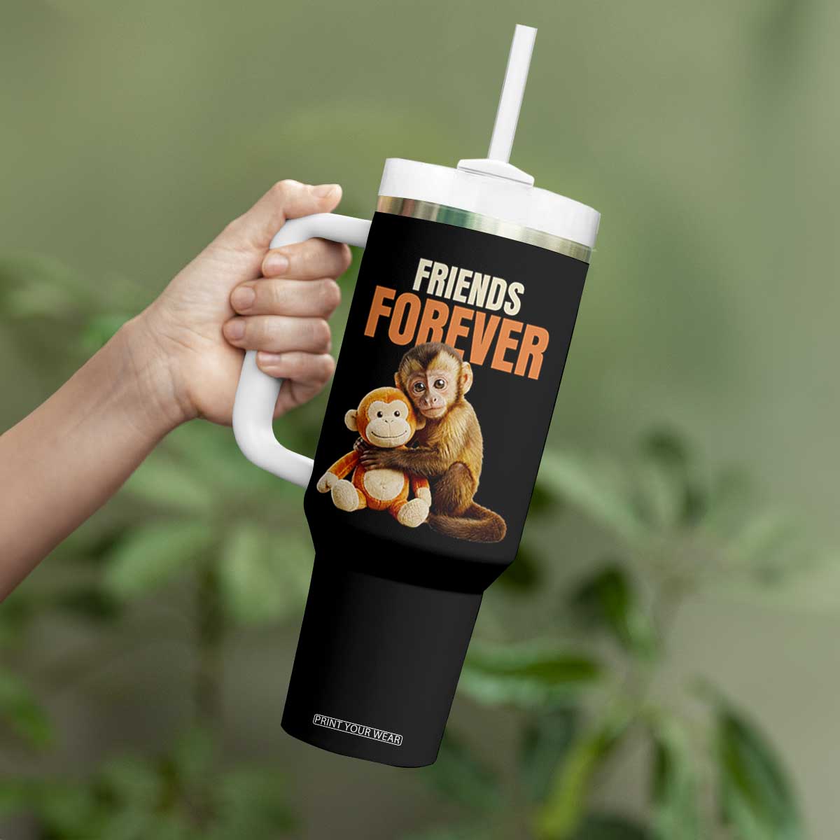 Friends Forever Viral Punch The Monkey Tumbler With Handle Cute Baby Monkey Hugging Plush Toy Best Friend Gift TS02 Print Your Wear