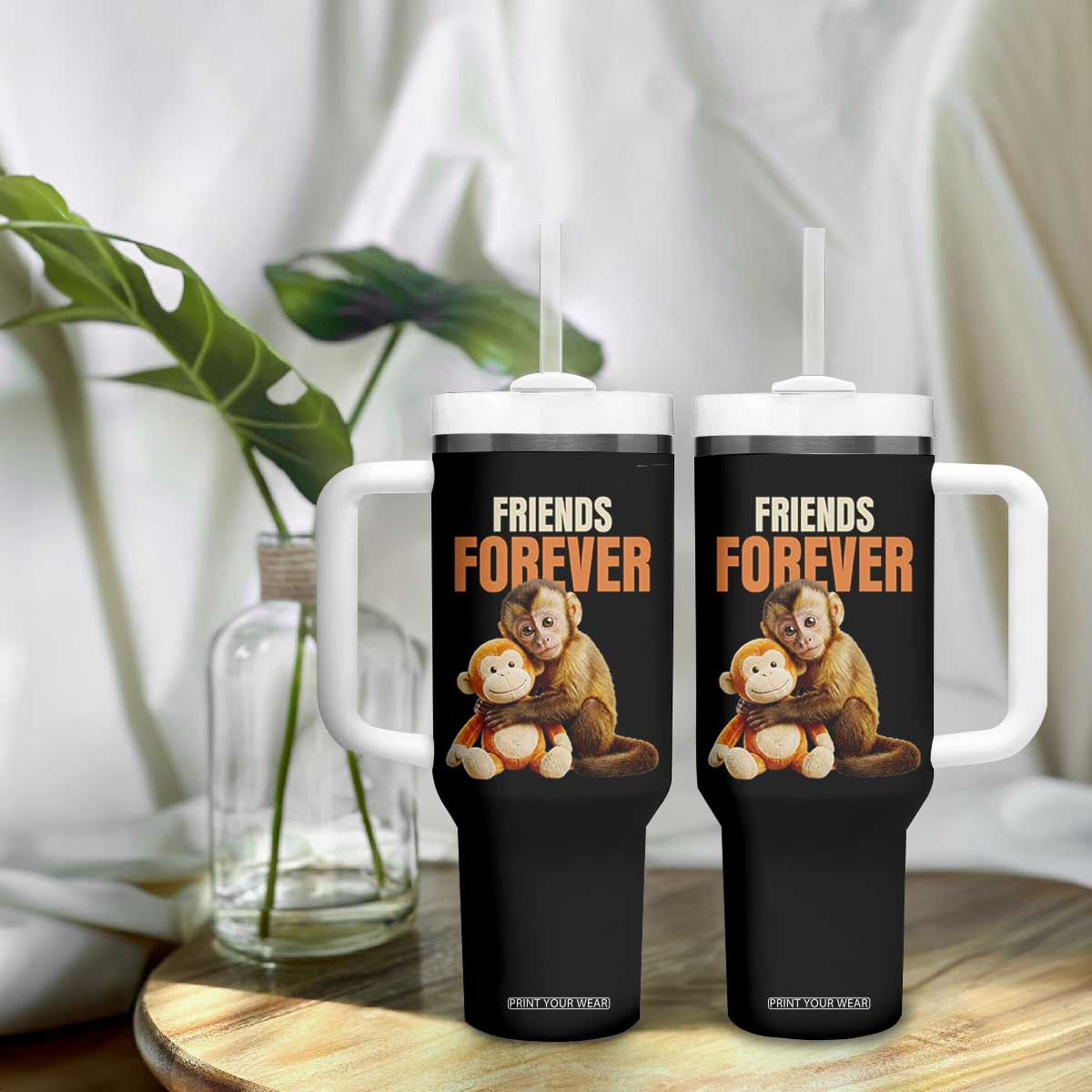 Friends Forever Viral Punch The Monkey Tumbler With Handle Cute Baby Monkey Hugging Plush Toy Best Friend Gift TS02 Print Your Wear