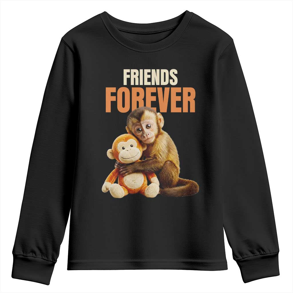 Friends Forever Viral Punch The Monkey Youth Sweatshirt Cute Baby Monkey Hugging Plush Toy Best Friend Gift TS02 Black Print Your Wear