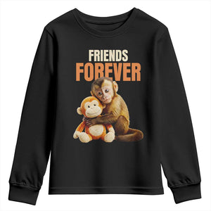 Friends Forever Viral Punch The Monkey Youth Sweatshirt Cute Baby Monkey Hugging Plush Toy Best Friend Gift TS02 Black Print Your Wear