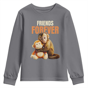 Friends Forever Viral Punch The Monkey Youth Sweatshirt Cute Baby Monkey Hugging Plush Toy Best Friend Gift TS02 Charcoal Print Your Wear