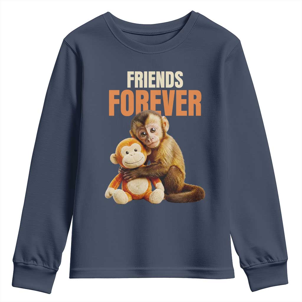 Friends Forever Viral Punch The Monkey Youth Sweatshirt Cute Baby Monkey Hugging Plush Toy Best Friend Gift TS02 Navy Print Your Wear