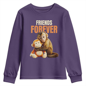 Friends Forever Viral Punch The Monkey Youth Sweatshirt Cute Baby Monkey Hugging Plush Toy Best Friend Gift TS02 Purple Print Your Wear